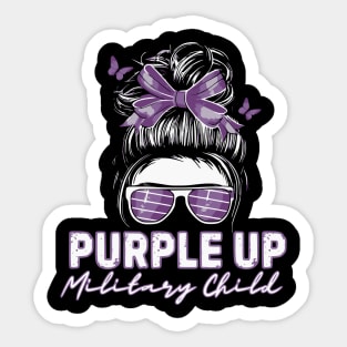 Purple up for military kids Messy bun Military child Month Sticker